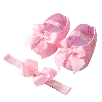 2 шт./комплект Baywell Autumn Baby Girl Bowknot Princess Обувь с оголовьем Атласная ткань Toddler Soft Sole Прогулочная обувь