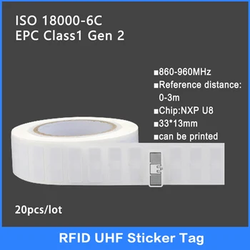 20 шт. UHF RFID метка 18000-6C 860-960 МГц RFID UHF наклейка этикетка Чип NXP U8 Электронная этикетка 915 МГц Высококачественные смарт-метки