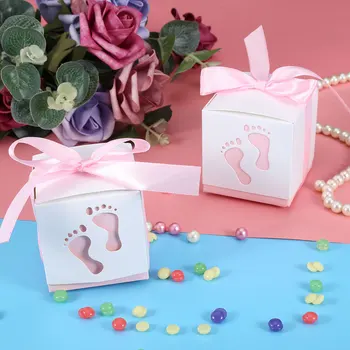 50 шт. Симпатичный детский след бумажная коробка для конфет свадебный детский душ подарочная коробка конфет (розовый)