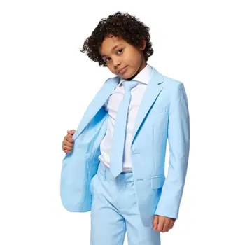 Classic Fit Светло-голубой Однотонный костюм для мальчиков Блейзер На заказ 2 шт. Детская вечеринка Выпускной Пальто Смокинг / Свадебная формальная одежда Комплекты