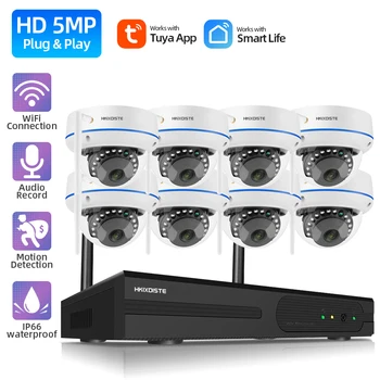 HKIXDISTE Tuya Smart Life Видеорегистратор Комплект 5-мегапиксельная система WIFI Водонепроницаемый монитор CCTV Беспроводная камера Система безопасности