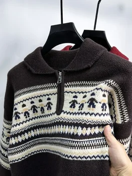 Высококачественный персонализированный полосатый жаккардовый свитер на молнии для мужчин 2023 осень и зима новый утолщенный теплый повседневный вязаный пуловер