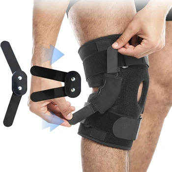 Коленный бандаж с двойными металлическими боковыми стабилизаторами Поддержка колена Регулируемая компрессия Защита коленной чашечки Защита от артрита