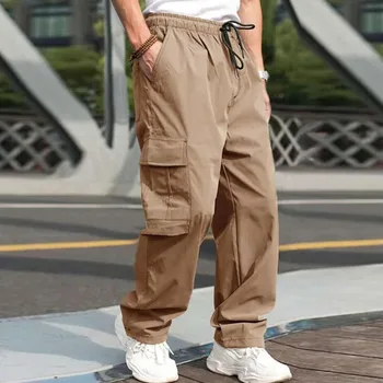Мужчины Грузовые универсальные всесезонные брюки-карго Многокарманные однотонные прямые брюки больших размеров Спортивные осенние брюки на открытом воздухе