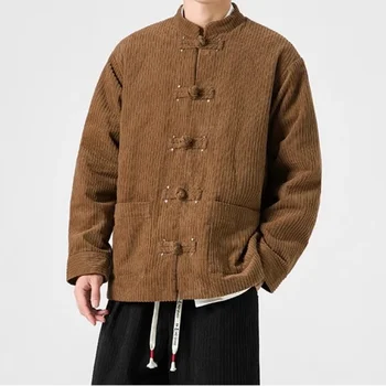 Осень и зима Новый мужской вельветовый пиджак Пальто Китайский винтаж Тан Костюм Хлопковая подушка Пальто на пуговицах